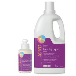 travel size and full size bottle of sonett lavender laundry liquid