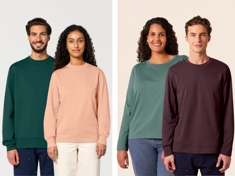 organic cotton long sleeve t-shirts and organic cotton sweaters in autumnal colours